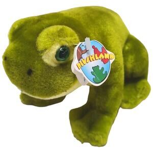 Vintage 1999 Green Plush land Frog Toad Stuffed Animal Kids Toy